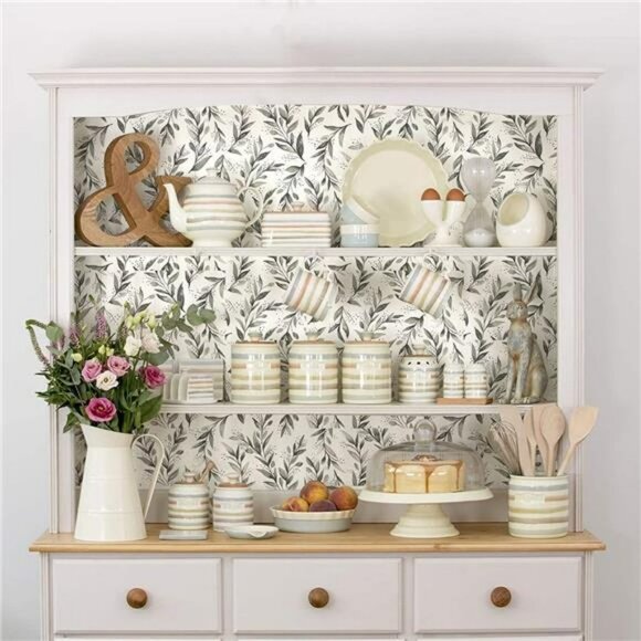 Olive Leaf Peel and Stick Wallpaper Floral Contact Paper 17.7inch x 78.7inch - Picture 1 of 6